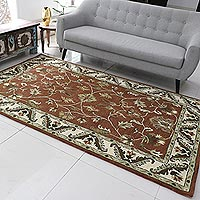 Hand-tufted wool area rug, 'Floral Persia' (5x8) - Brown and Ivory Floral Wool Area Rug (5x8) from India