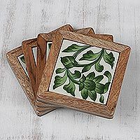 Ceramic and wood coasters,