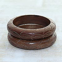 Wood bangle bracelets, 'Pretty Duo' (pair) - Hand Carved Wood Bangle Bracelet Duo from India (Pair)