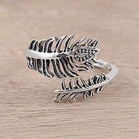 Sterling silver wrap ring, 'Magical Leaf' - Sterling Silver Paisley Feather Leaf Wrap Ring