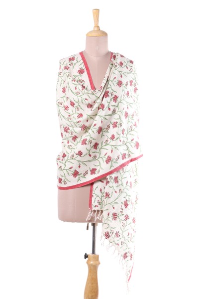 Cotton and wool blend shawl, Flower Vine