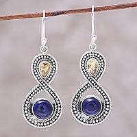 Citrine and lapis lazuli dangle earrings, 'Starlit Sky' - Citrine and Lapis Lazuli Sterling Silver Dangle Earrings
