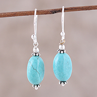Sterling silver dangle earrings, 'Cloudless Sky' - Sterling Silver and Recon Turquoise Dangle Earrings