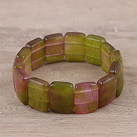 Aventurine beaded stretch bracelet, 'Garden Allure' - Green Pink Aventurine Garden Allure Beaded Stretch Bracelet