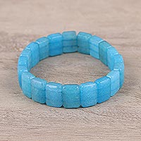 Agate beaded stretch bracelet, 'Frozen Sea' - Handmade Blue Agate Frozen Sea Beaded Stretch Bracelet