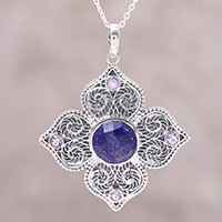 Lapis lazuli and amethyst pendant necklace,