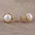 Gold plated ultured pearl stud earrings, 'Dainty Flower' - Cultured Pearl and Gold Plated Sterling Silver Stud Earrings (image 2b) thumbail