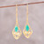 Gold plated onyx dangle earrings, 'Bejeweled Rain Drops' - Gold Plated Green Onyx and Cubic Zirconia Dangle Earrings thumbail