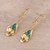 Gold plated onyx dangle earrings, 'Bejeweled Rain Drops' - Gold Plated Green Onyx and Cubic Zirconia Dangle Earrings (image 2b) thumbail