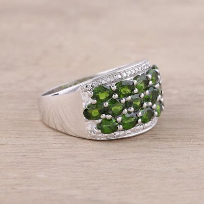 Sterling Silver Green Chrome Diopside Cocktail Ring