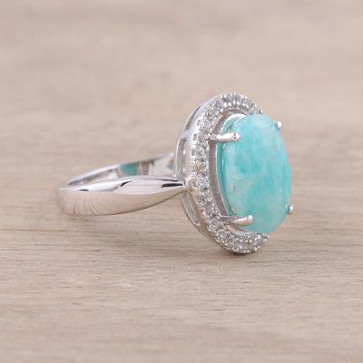 Sterling Silver Blue Amazonite White Topaz Cocktail Ring