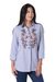 Cotton tunic, 'Stripes and Blooms' - Striped Cotton Long Sleeved Tunic with Floral Embroidery (image 2a) thumbail
