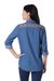 Denim blouse, 'Roses and Pansies' - Handcrafted Blue Cotton Denim Embroidered Long Sleeve Blouse (image 2b) thumbail