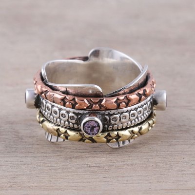 Multi-Metal Amethyst Rotating Meditation Spinner Ring