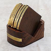 Wood and brass coasters,