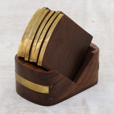 Wood and brass coasters, Dapper (set of 6)