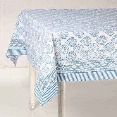 Cotton tablecloth, Garden Bliss in Cyan