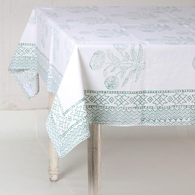 Cotton tablecloth, Dahlia Elegance in Green
