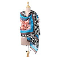 Silk shawl, 'Joyful Vine' - Handwoven Silk Shawl with Vine Motifs from India