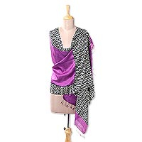 Silk shawl, 'Amethyst Jungle' - Handwoven Silk Shawl in Amethyst from India