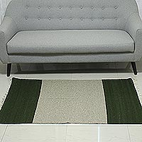 Wool area rug, 'Mossy Shore' (3x5) - Handwoven Wool Area Rug in Moss and Ivory (3x5) from India