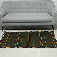 Wool area rug, 'Green Candy Stripe' (3x5) - Multicolored Striped Wool Area Rug (3x5) from India