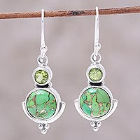 Peridot dangle earrings, 'Lively Harmony' - Green Peridot Dangle Earrings from India