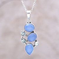 Blue topaz and chalcedony pendant necklace,