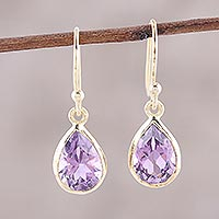 Gold plated amethyst dangle earrings, 'Fantastic Drops' - Gold Plated 4-Carat Amethyst Dangle Earrings from India