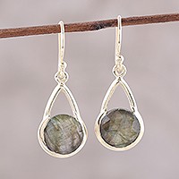 Gold plated labradorite dangle earrings,