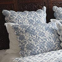 Cotton block print Euro pillow shams, 'Bombay Toile' (pair) - Hand Stitched Cotton Block Print Quilted Euro Shams (Pair)