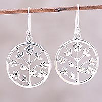 Sterling silver dangle earrings, 'Floral Windows' - Openwork Floral Sterling Silver Dangle Earrings from India
