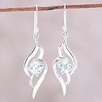Blue topaz dangle earrings, 'Dazzling Gleam' - Wave Motif Blue Topaz Dangle Earrings from India