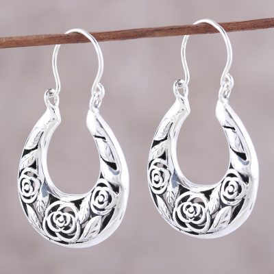 Sterling silver hoop earrings, Ring Around the Roses