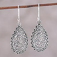 Sterling silver dangle earrings, 'Furling Fronds' - Sterling Silver Ornate Openwork Dangle Earrings from India