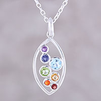 Multi-gemstone pendant necklace, Rainbow Within
