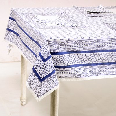 Cotton table linen set, Blue Blooms (set for 6)