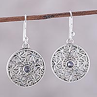 Iolite dangle earrings, 'Circular Stars' - Iolite and Sterling Silver Dangle Earrings from India