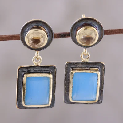Gold accented chalcedony and citrine dangle earrings, Graceful Gems