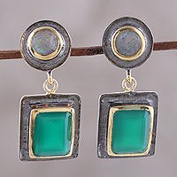 Gold accent onyx and labradorite dangle earrings,
