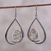 Gold accent labradorite dangle earrings,