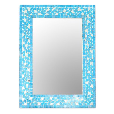 Glass mosaic wall mirror, Sparkling Beauty in Blue