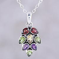 Multi-gemstone pendant necklace, 'Sparkling Pinecone' - 4-Carat Multi-Gemstone Pendant Necklace from India