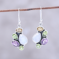 Multi-gemstone dangle earrings, 'Glittering Fusion' - Multi-Gemstone 4.5-Carat Dangle Earrings from India