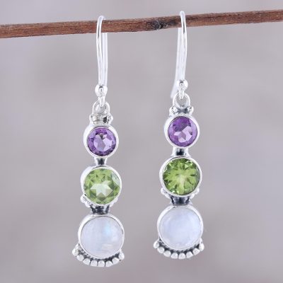 Multi-gemstone dangle earrings, Moonlit Aurora