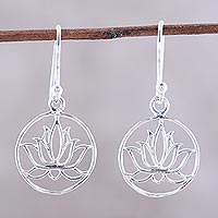 Sterling silver dangle earrings, 'Delightful Lotus' - Sterling Silver Lotus Dangle Earrings from India