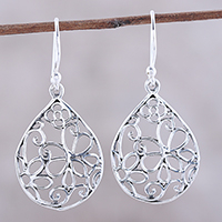 Sterling silver dangle earrings, 'Garden Delight' - Openwork Sterling Silver Dangle Earrings from India