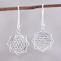 Sterling silver dangle earrings, 'Floral Mesh' - Openwork Floral Sterling Silver Dangle Earrings from India