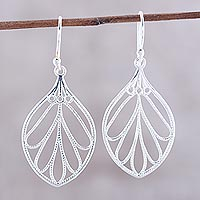 Sterling silver dangle earrings, 'Leafy Spark' - Leaf-Shaped Sterling Silver Dangle Earrings from India