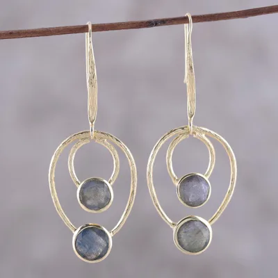 Gold plated labradorite dangle earrings, Dusky Glamour